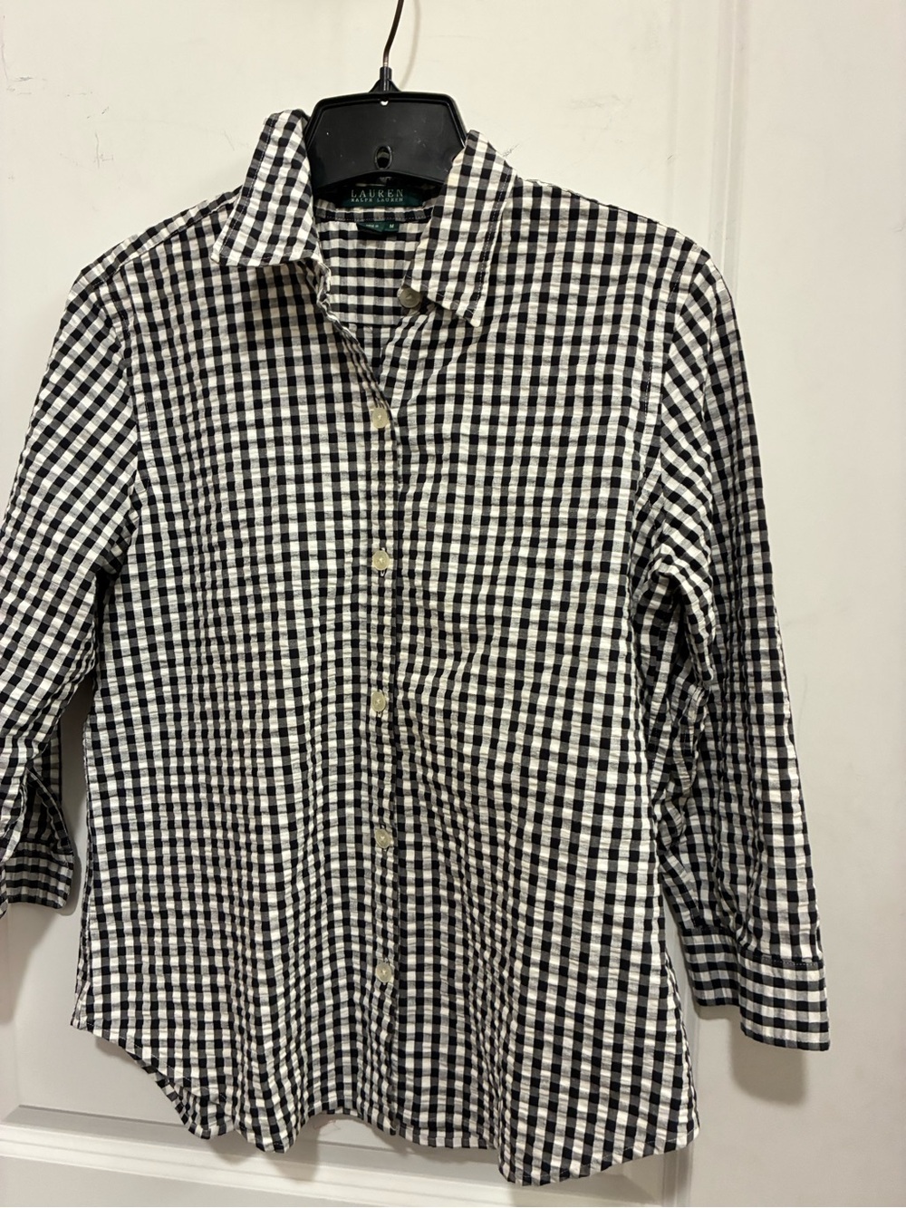 Ralph Lauren Black and White Gingham Button-Down Top